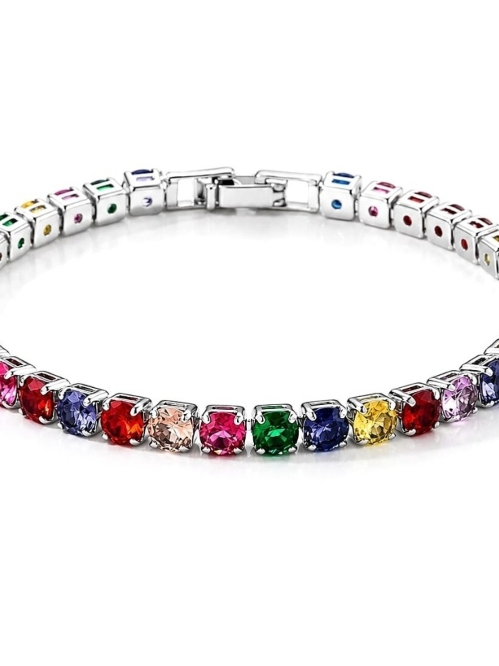 Silver Multicolor Austrian Crystal Tennis Bracelet, New in Box